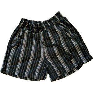 Briggs Women’s Shorts Black Striped Linen/Rayon Blend Elastic Waist Size S Boho
